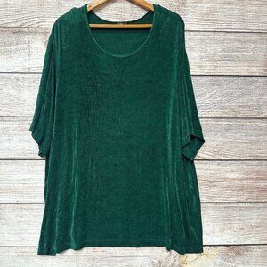 Vikki Vi Top Womens Size 4X Green Pullover Liquid Slinky Tunic Short Sleeve